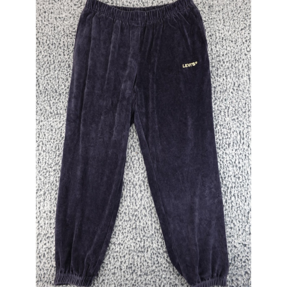 Levis‎ Velour Sweatpants Womens Large Navy Blue Embroidered Joggers Loungewear